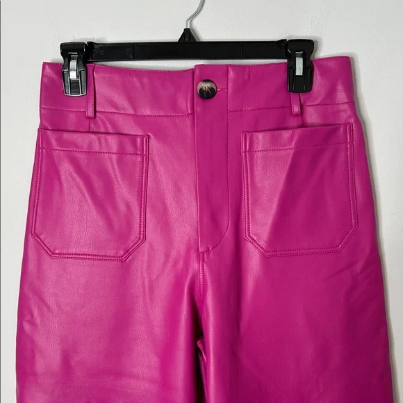 Anthropologie Maeve The Colette Faux Leather Magenta Cropped Wide Leg Pants - Picture 3 of 9